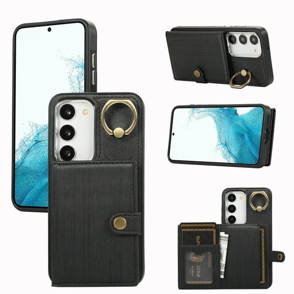 Allytech Galaxy A34 5G Wallet Case, 2023 Vintage PU Leather Slim Fit Back Cover with Cards Holder Ring Stand Shockproof Bumper Wallet Case for Samsung Galaxy A34 5G -Black