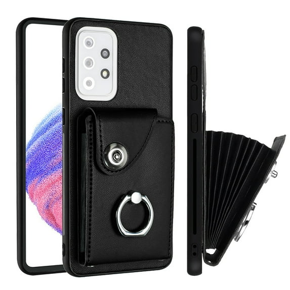 Allytech Galaxy A34 5G Wallet Case with Ring Holder Stand, Retro PU Leather Cards Slots Shockproof Kickstand Anti-Scratch Protective Phone Case for Samsung Galaxy A34 5G - Black