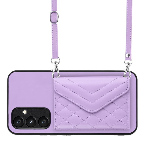 Allytech Galaxy A34 5G Wallet Case with Shoulder Strap, Luxury PU Leather RFID Blocking Protectve Anti-Scratch Bumper Cards Slots Magnetic Closure Phone Case Cover for Samsung Galaxy A34 5G, Purple