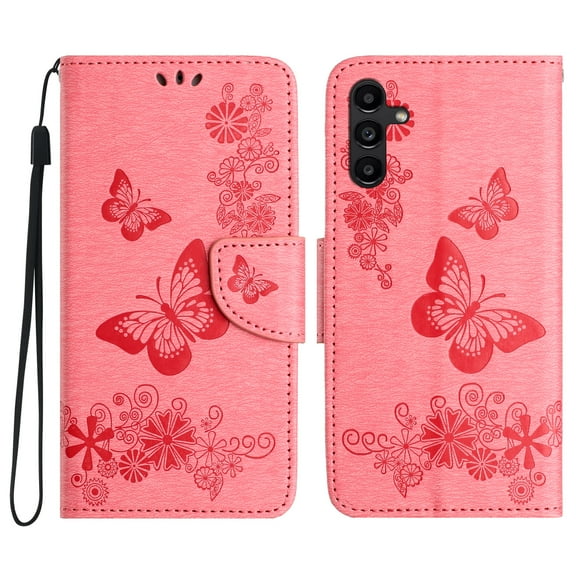 Allytech Galaxy A35 Wallet Case,  PU Leather Butterfly Embossed Flip Folio Stand Protective Shockproof Cards Holder Hand Wrist Bumper Phone Case Cover for Samsung Galaxy A35 - Pink