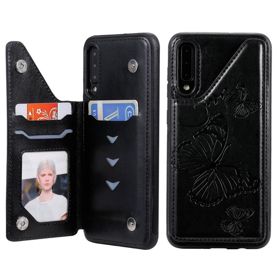 Allytech Galaxy A50/A50S/A30S Case, Galayx A50 Wallet Case, Slim Fit Butterfly Embossed PU Leather Lightweight Shockproof Full Protection Cards Slots Back Cover Shell for Samsung Galaxy A50, Black