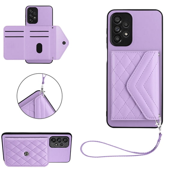 Allytech Galaxy A52 4G/ 5G Wallet Case with Hand Wrist, Luxury PU Leather Shockproof RFID Blocking Cards Slots Stand Magnetic Closure Phone Case Cover for Samsung Galaxy A52 4G/ 5G, Purple