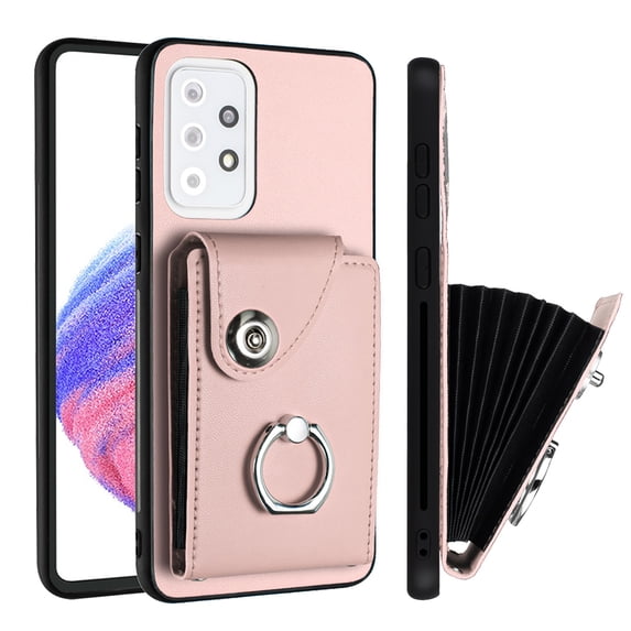 Allytech Galaxy A52 4G/5G Wallet Case with Ring Holder Stand, Retro PU Leather Cards Slots Shockproof Kickstand Anti-Scratch Protective Phone Case for Samsung Galaxy A52 4G/5G - Pink