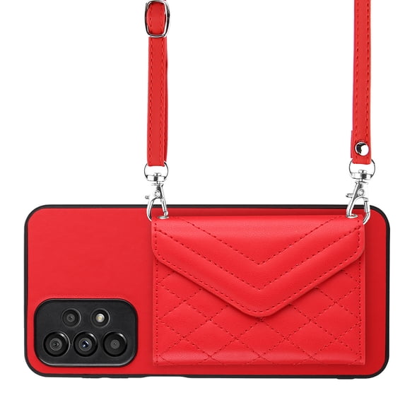 Allytech Galaxy A52 4G/5G Wallet Case with Shoulder Strap, Luxury PU Leather RFID Blocking Protectve Anti-Scratch Bumper Cards Slots Magnetic Closure Case Cover for Samsung Galaxy A52 4G/5G, Red