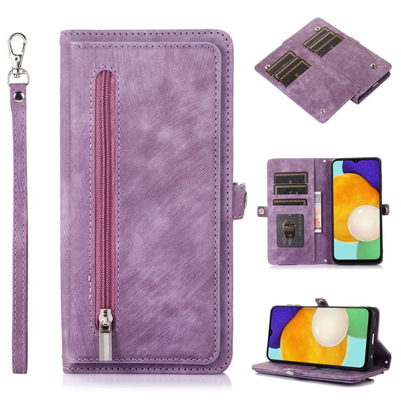 Allytech Galaxy A52 Case with Crossbody Strap, Zipper Pocket Hand Strap Lanyard Wallet Purse Case with Card Holder Folding Stand PU Leather Cover for Samsung Galaxy A52 4G/5G(6.5"), Purple