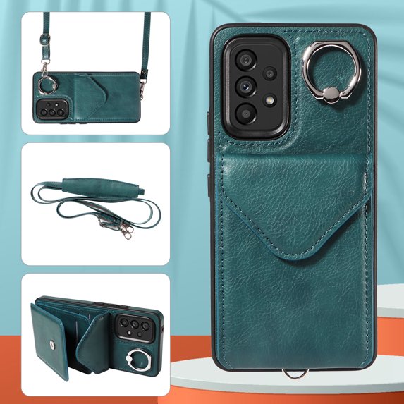 Allytech Galaxy A53 5G Case Wallet with Cards Holder & Detachable Shoulder Strap, Ring Holder Kickstand Vintage PU Leather Shockproof Wallet Case Cover for Samsung Galaxy A53 5G - Green