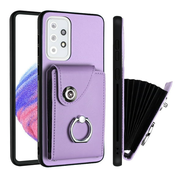 Allytech Galaxy A53 5G Wallet Case with Ring Holder Stand, Retro PU Leather Cards Slots Shockproof Kickstand Anti-Scratch Protective Phone Case for Samsung Galaxy A53 5G - Purple