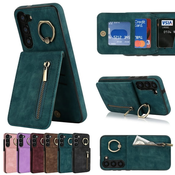 Allytech Galaxy A54 5G Case with Ring Holder, PU Leather Zipper Wallet Cards Holder Kickstand Shockproof Bumper Back Shell Cover Wallet Case for Samsung Galaxy A54 5G 6.4" - Blue