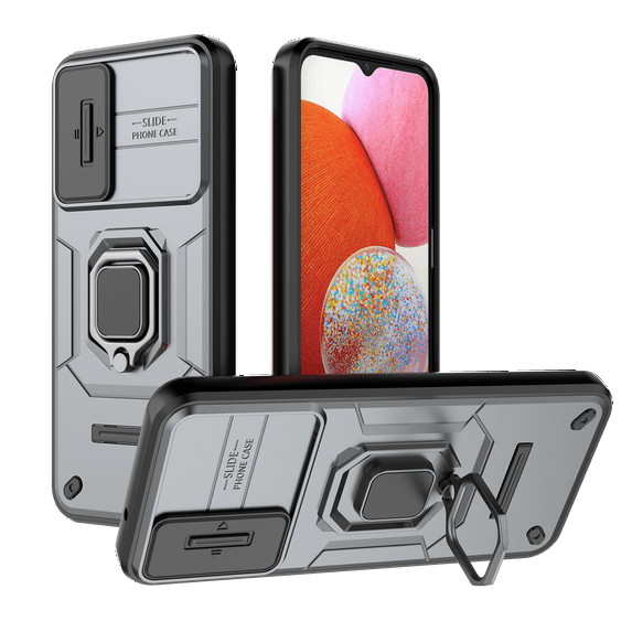 Allytech Galaxy A54 5G Case with Sliding Camera Lens Protector, Rugged Hybrid PC TPU Back Cover with Ring Holder Stand Military Grade Protection Phone Case for Samsung Galaxy A54 5G - Gray