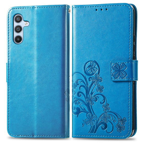 Allytech Galaxy A54 5G Wallet Case, Flower Embossed PU Leather Flip Stand Cards Holder Shockproof Magnetic Closure Wallet Case for Samsung Galaxy A54 5G 6.4" - Blue
