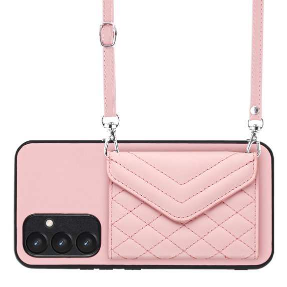 Allytech Galaxy A54 5G Wallet Case with Shoulder Strap, Luxury PU Leather RFID Blocking Protectve Anti-Scratch Bumper Cards Slots Magnetic Closure Phone Case Cover for Samsung Galaxy A54 5G, Pink