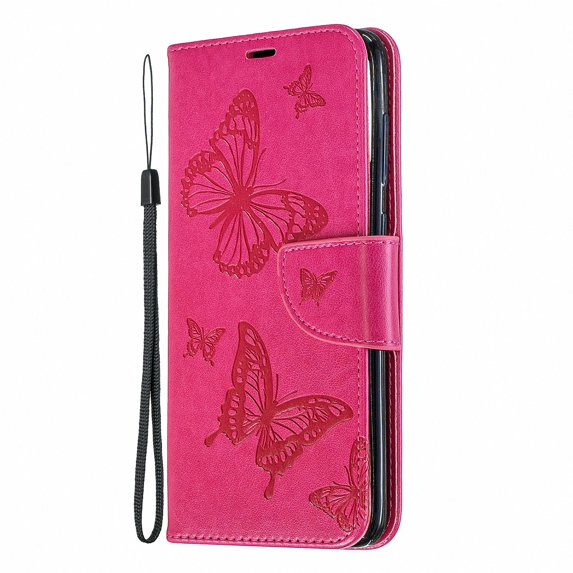Allytech Galaxy A70 Case, Slim Fit PU Leather Folio Butterfly Embossed Shockproof Wrist Hand Strap Flip Cards Holder Wallet Case TPU Back Cover for Samsung Galaxy A70, Red