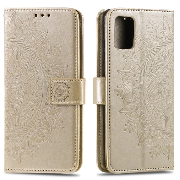 Allytech Galaxy A71 (4G) Case Cover, Premium PU Leather Folio Flip Kickstand Magnetic Clasp Wrist Strap Shockproof Anti-scratch TPU Back Cover Wallet Case for Samsung Galaxy A71 (4G), Gold