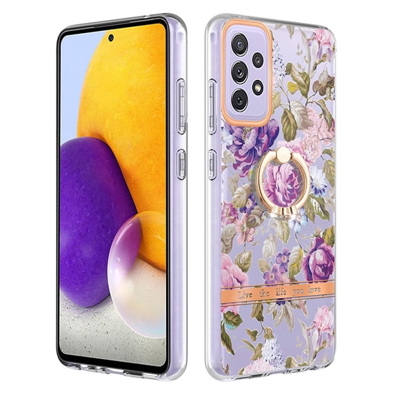 Allytech Galaxy A72 Case Cover, Soft TPU Back Cover with Ring Holder Stand Shockproof Anti-Scratch Slim Fit Bumper Phone Case for Samsung Galaxy A72, Rose