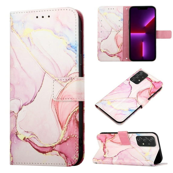 Allytech Galaxy A73 5G Case (NOT for A73 4G), PU Leather Luxury Marble Kickstand Protective Scratch Resistant Cards Holders Hand Strap Wallet Case Cover for Samsung Galaxy A73 5G - Pink Gold