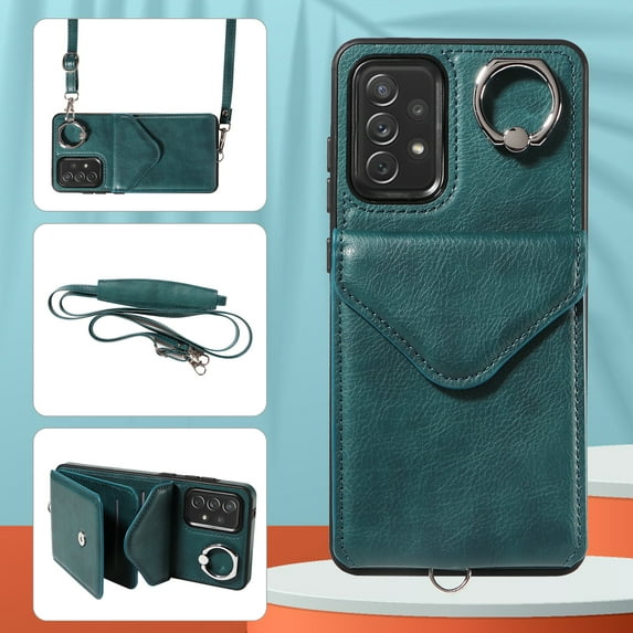 Allytech Galaxy A73 5G Case Wallet with Cards Holder & Detachable Shoulder Strap, Ring Holder Kickstand Vintage PU Leather Shockproof Wallet Case Cover for Samsung Galaxy A73 5G - Green