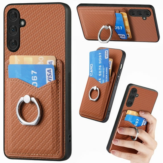 Allytech for Galaxy Note 10 Case with Cards Holder, Rotating Ring Stand Slim Fit Wallet Back Cover Bumper Shockproof Phone Case for Samsung Galaxy Note 10 - Brown