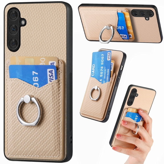 Allytech for Galaxy Note 10 Case with Cards Holder, Rotating Ring Stand Slim Fit Wallet Back Cover Bumper Shockproof Phone Case for Samsung Galaxy Note 10 - Khaki