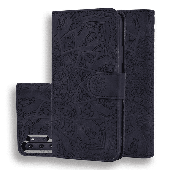 Allytech Galaxy Note 10 Plus Case, Galaxy Note 10 Plus 5G Case, Slim Fit PU Leather Mandala Embossed Cards Holder Stand Feature Shockproof Wallet Cover for Samsung Galaxy Note10+ 5G, Black
