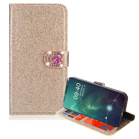 Allytech Galaxy Note 10 Wallet Cases (2019), Glitter PU Leather Cards Pocket Magnetic Closure Folio Kickstand Lightweight Slim Fit Shockproof Wallet Cases Covers for Samsung Galaxy Note 10, Gold