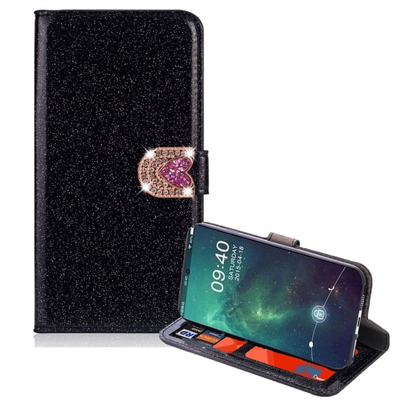 Allytech Galaxy Note 10 Wallet Cases (2019), Glitter PU Leather Cards Pocket Magnetic Closure Folio Kickstand Lightweight Slim Fit Shockproof Wallet Cases Covers for Samsung Galaxy Note 10, Black