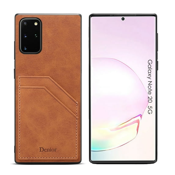 Allytech Galaxy Note 20 Case with Cards Holders, PU Leather Slim Fit Drop Protection Shockproof Wireless Charing Support Bumper Defender Back Cover Case for Samsung Galaxy Note 20, Brown
