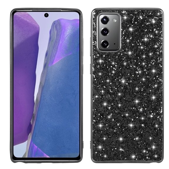 Allytech Galaxy Note 20 Case Glitter, Silicone TPU Slim Fit Wireless Charging Support Shockproof Anti-fingerprint Bumper Back Cover Case for Samsung Galaxy Note 20, Black