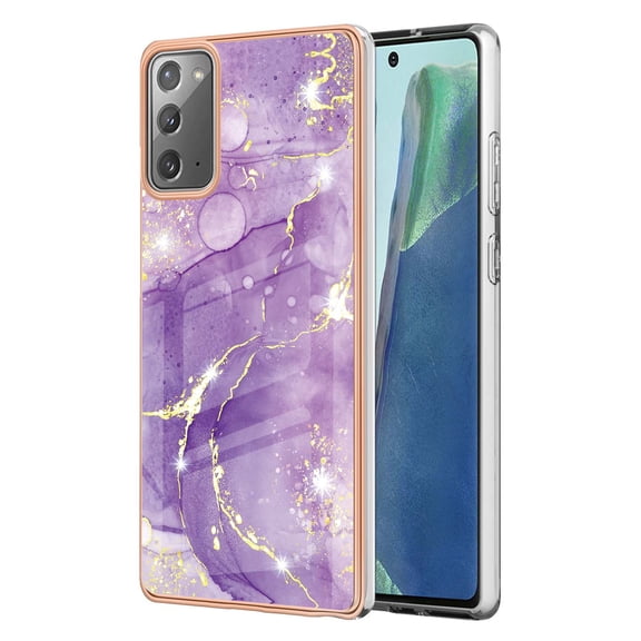 Allytech Galaxy Note 20 Case, Pretty Marble Design Heavy Duty Shockproof Hybrid Hard PC Soft TPU Bumper Three Layer Drop Protection Anti-Fall Cover Case for Samsung Galaxy Note 20 - Purple