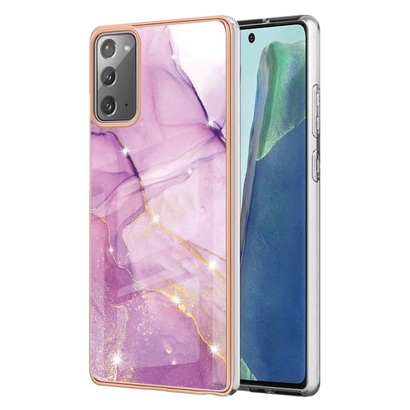 Allytech Galaxy Note 20 Case, Pretty Marble Design Heavy Duty Shockproof Hybrid Hard PC Soft TPU Bumper Three Layer Drop Protection Anti-Fall Cover Case for Samsung Galaxy Note 20 - Lightpurple