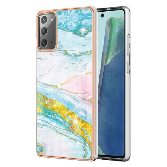 Allytech Galaxy Note 20 Case, Pretty Marble Design Heavy Duty Shockproof Hybrid Hard PC Soft TPU Bumper Three Layer Drop Protection Anti-Fall Cover Case for Samsung Galaxy Note 20 - Green Pink