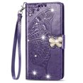 thumbnail image 1 of Allytech Galaxy Note 20 Case with Shiny Rhinestone, Shockproof PU Leather Retro 3D Butterfly Embossed Wallet Flip Case Magnetic Stand with Card Slot Folio Cover for Samsung Galaxy Note 20,Purple, 1 of 7