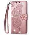 thumbnail image 1 of Allytech Galaxy Note 20 Ultra Case, Shockproof PU Leather Shiny Rhinestone Retro 3D Butterfly Embossed Wallet Flip Case Magnetic Stand Card Slot Folio Cover for Samsung Galaxy Note 20 Ultra,Rosegold, 1 of 7
