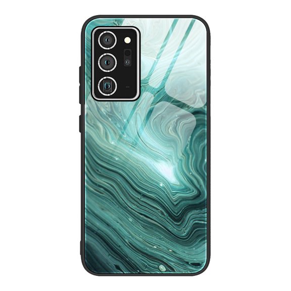 Allytech Galaxy Note 20 Ultra Cover, Slim Silicone Frame Tempered Glass Back Cover Anti-scratch Shockproof Drop Protection Bumper Defender Case Cover for Samsung Note 20 Ultra, Green Marble
