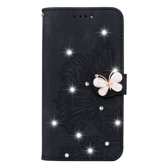 Allytech Galaxy Note20 Ultra Case(6.9"), PU Leather Magnetic Bling Diamonds Embossed Butterfly Case with Card Slots Flip Stand Hand Strap SmartPhone Case for Samsung Galaxy Note20 Ultra 5G 2020, Black