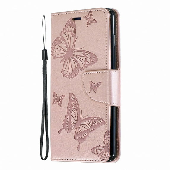 Allytech Galaxy S10 Case, Slim Fit PU Leather Folio Butterfly Embossed Shockproof Wrist Hand Strap Flip Cards Holder Wallet Case TPU Back Cover for Samsung Galaxy S10,Pink