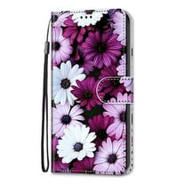 Allytech Galaxy S10 Wallet Case with Hand Wrist, Flip Cover Stylished Pattern Cover with Cards Slots Kickstand Shockproof Slim Phone Case for Samsung Galaxy S10, Purple Daisy