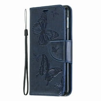 Allytech Galaxy S10e Case, Slim Fit PU Leather Folio Butterfly Embossed Shockproof Wrist Hand Strap Flip Cards Holder Wallet Case TPU Back Cover for Samsung Galaxy S10e, Blue