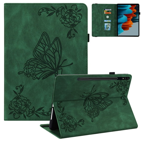 Allytech Galaxy S11 11-Inch Case SM-T870 T875, Folio PU Leather Luxury Butterfly Embossed Multi Angle Viewing Stand Shockproof Drop Absorption Case Cover for Samsung Galaxy Tab S11 T870, Green