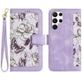 thumbnail image 1 of Allytech Galaxy S2 Ultra Wallet Case Cover, Slower Pattern PU Leather Shoulder Strap Hand Wrist Flip Cover for Girls Women Stand Protective Wallet Case for Samsung Galaxy S23 Ultra - Purple, 1 of 14