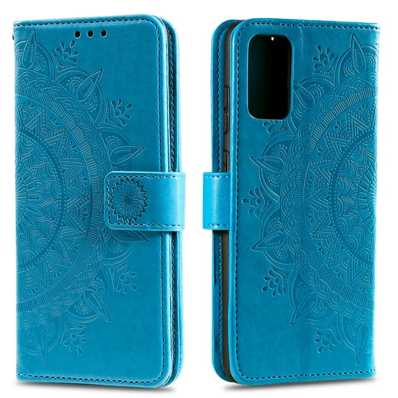 Allytech Galaxy S20 Case 6.2-inch Phone, PU Leather Sunflower Embossed Shockproof Stand Slim Fit Folio Flip Hand Wrist Strap Cards Slots Wallet Case Cover for Samsung Galaxy S20 2020, Blue