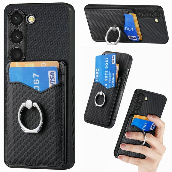 Allytech for Galaxy S20 Case with Cards Holder, Rotating Ring Stand Slim Fit Wallet Back Cover Bumper Shockproof Phone Case for Samsung Galaxy S20 - Black