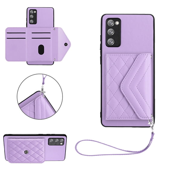 Allytech Galaxy S20 FE 5G/ S20 Lite Wallet Case with Hand Wrist, Back Cover Cards Slots Holder Luxury PU Leather Shockproof Anti-Scratch Bumper Phone Case for Samsung Galaxy S20 FE 5G/ S20 Lite,Purple