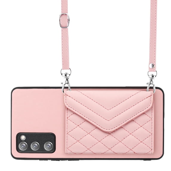 Allytech Galaxy S20 FE 5G/ S20 Lite Wallet Case with Shoulder Strap, RFID Blocking Luxury PU Leather Shockproof Cards Slots Stand Anti-Scratch Magnetic Closure Case for Galaxy S20 FE 5G, Pink
