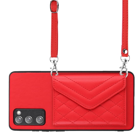Allytech Galaxy S20 FE 5G/ S20 Lite Wallet Case with Shoulder Strap, RFID Blocking Luxury PU Leather Shockproof Cards Slots Stand Anti-Scratch Magnetic Closure Case for Galaxy S20 FE 5G, Red