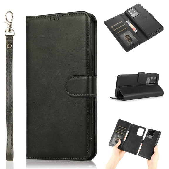 Allytech for Galaxy S20 FE Wallet Case with Card Slots Holder, PU Leather Shockproof Flip Cover Magnetic Clasp Lanyard 2 in 1 Detachable Purse Case for Samsung Galaxy S20 FE 6.5 inches, Black