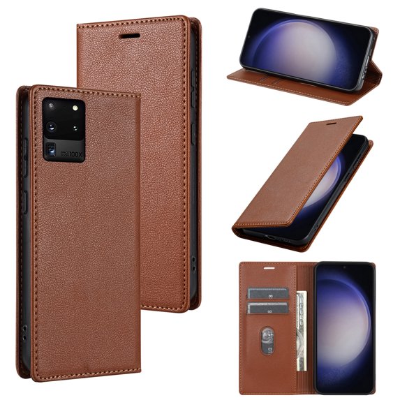 Allytech Galaxy S20 FE Wallet Case with Cards Holder, PU Leather RFID Blocking Shockproof Flip Cover Stand Anti-Scratch Retro Business Wallet Case for Samsung Galaxy S20 FE - Brown