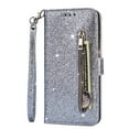 thumbnail image 1 of Allytech Galaxy S20 Ultra 5G Case Wallet, Slim Glitter Bling PU Leather Zipper Pocket Purse Cover with Wrist Strap Magnetic Closure Shockproof Case Cover for Samsung Galaxy S20 Ultra 6.9",Silver, 1 of 1