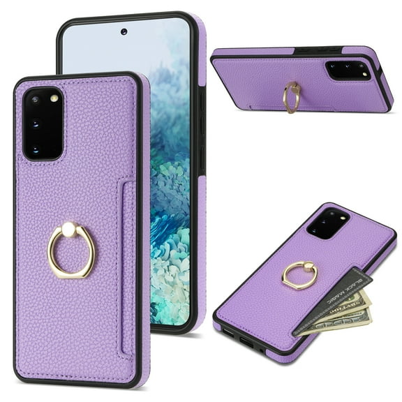 Allytech Galaxy S20 Ultra Wallet Case, S20 Ultra Case, Ring Holder Stand PU Leather Slim Fit Shockproof Anti-Scratch Cash Pocket Protective Wallet Case Cover for Samsung Galaxy S20 Ultra - Purple