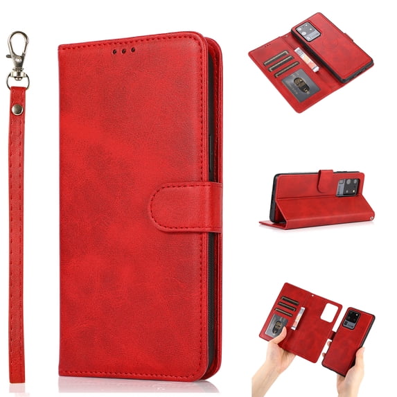 Allytech for Galaxy S20 Wallet Case with Card Slots Holder, PU Leather Shockproof Flip Cover Magnetic Clasp Lanyard 2 in 1 Detachable Purse Case for Samsung Galaxy S20 6.2 inches, Red