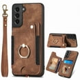 thumbnail image 1 of Allytech Galaxy S21 Case Wallet, RFID Blocking Multiple Cards Slots Ring Holder Stand Shockproof Protective Hand Wrist Wallet Case Cover for Samsung Galaxy S21 - Brown, 1 of 12